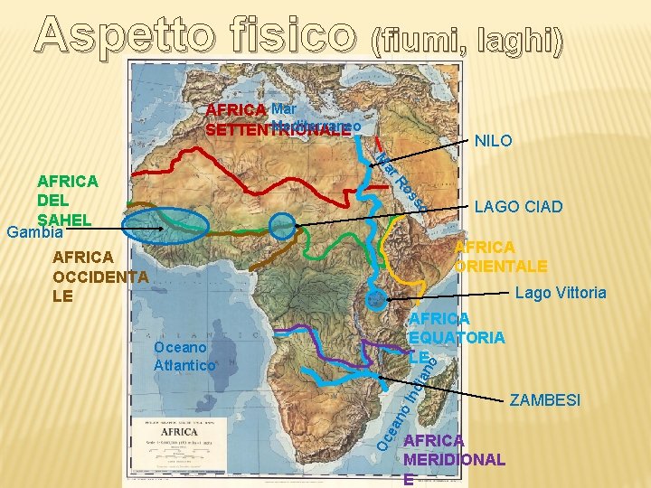 Aspetto fisico (fiumi, laghi) AFRICA Mar Mediterraneo SETTENTRIONALE NILO ar M R AFRICA DEL