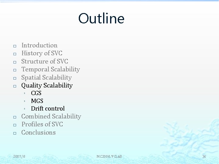 Outline � � � � � Introduction History of SVC Structure of SVC Temporal