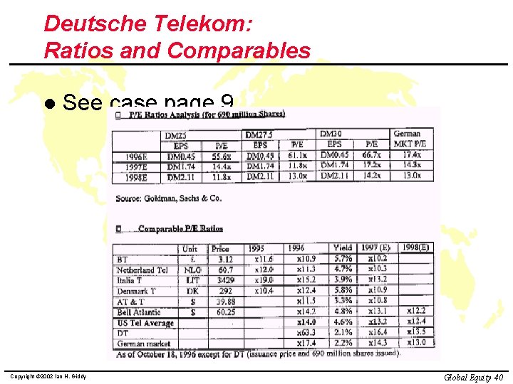 Deutsche Telekom: Ratios and Comparables l See case page 9 Copyright © 2002 Ian