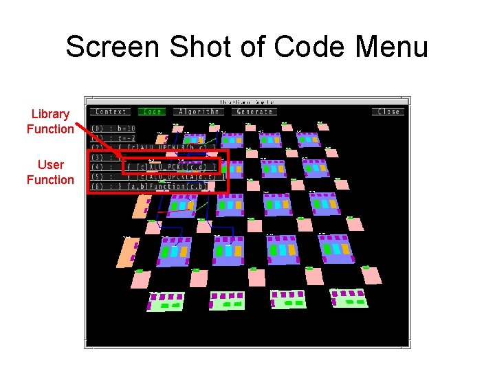 Implementation Screen Shot of Code Menu Library Function User Function 