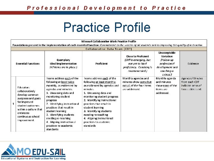 Professional Development to Practice Profile 