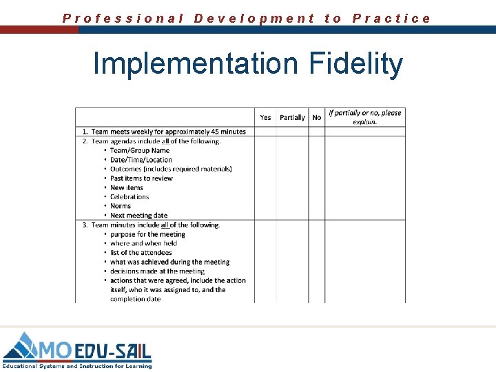 Professional Development to Practice Implementation Fidelity 