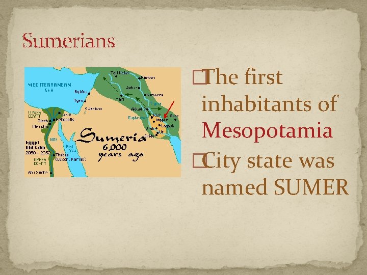 Sumerians �The first inhabitants of Mesopotamia �City state was named SUMER 