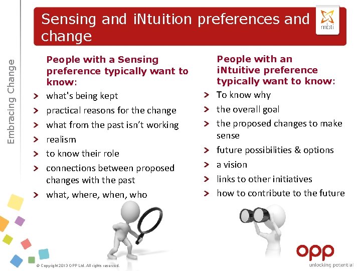 Embracing Change Sensing and i. Ntuition preferences and change People with a Sensing preference