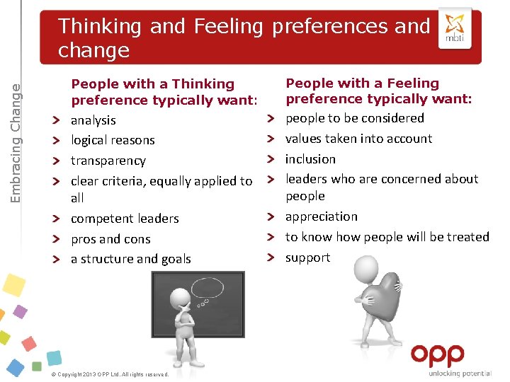 Embracing Change Thinking and Feeling preferences and change People with a Thinking preference typically