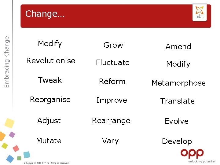 Embracing Change… Modify Grow Amend Revolutionise Fluctuate Modify Tweak Reform Metamorphose Reorganise Improve Translate