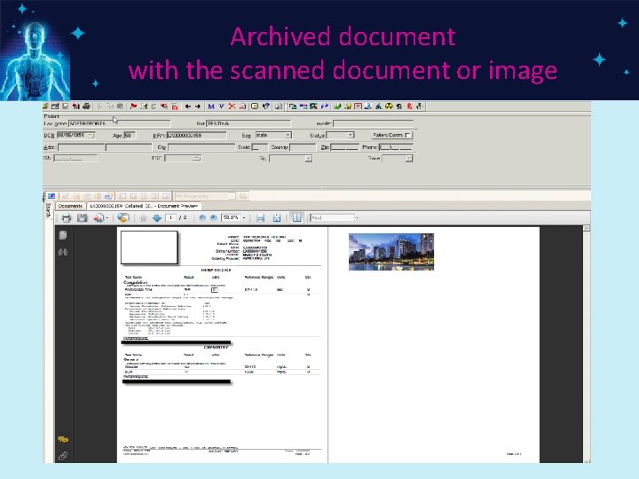 Archived document with the scanned document or image 