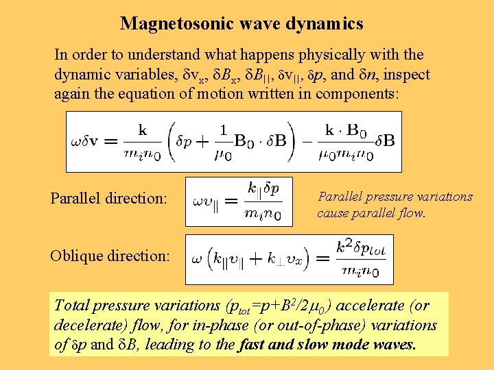 Magnetosonic wave dynamics In order to understand what happens physically with the dynamic variables,