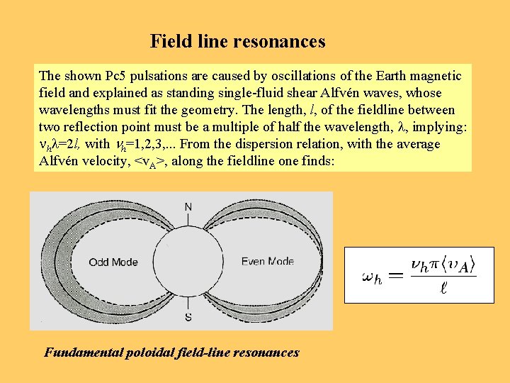 Field line resonances The shown Pc 5 pulsations are caused by oscillations of the