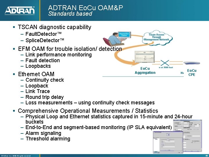 ADTRAN Eo. Cu OAM&P Standards based TSCAN diagnostic capability – Fault. Detector™ – Splice.