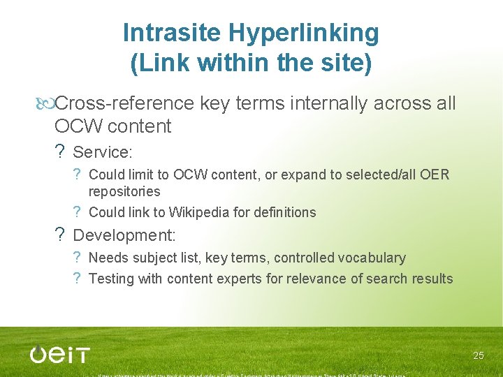 Intrasite Hyperlinking (Link within the site) Cross-reference key terms internally across all OCW content