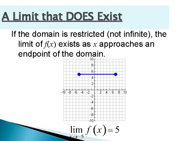 A Limit that DOES Exist If the domain is restricted (not infinite), the limit