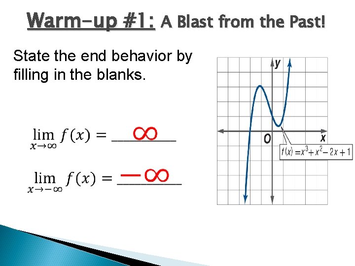 Warm-up #1: A Blast from the Past! State the end behavior by filling in