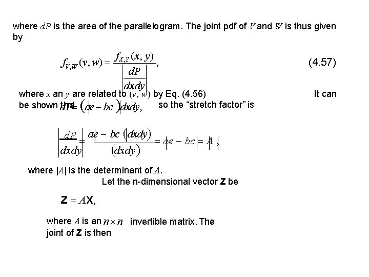 where d. P is the area of the parallelogram. The joint pdf of V