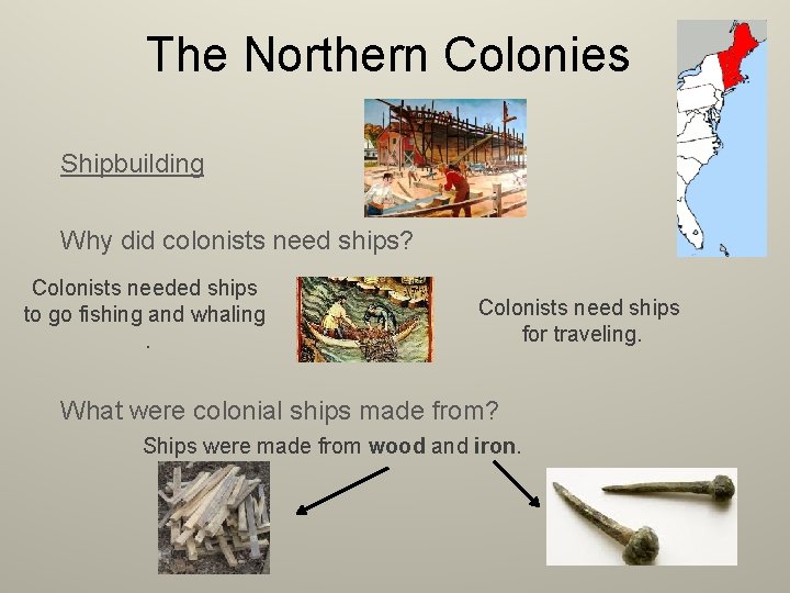 The Northern Colonies Shipbuilding Why did colonists need ships? Colonists needed ships to go
