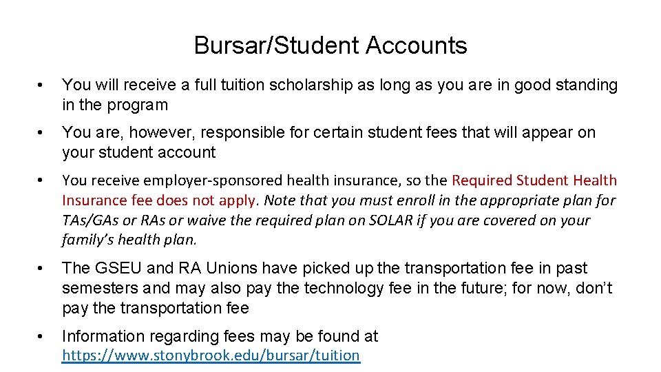 Bursar/Student Accounts • You will receive a full tuition scholarship as long as you