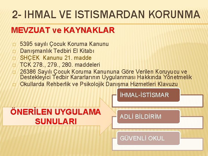 2 - IHMAL VE ISTISMARDAN KORUNMA MEVZUAT ve KAYNAKLAR � � � 5395 sayılı