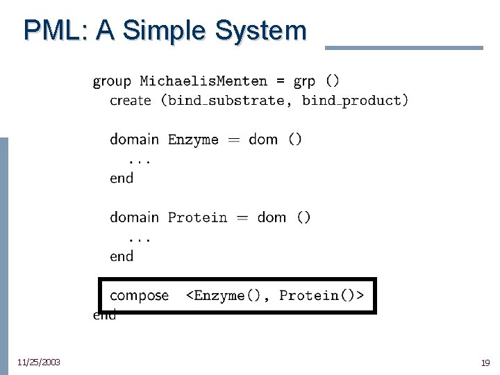 PML: A Simple System 11/25/2003 19 