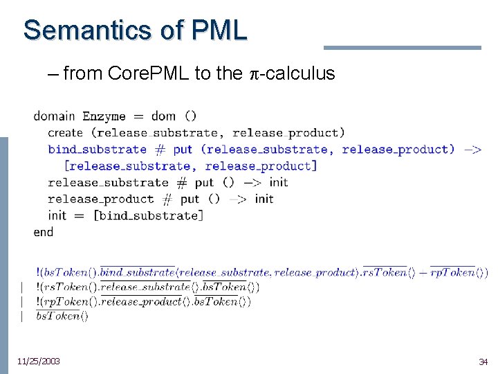 Semantics of PML – from Core. PML to the -calculus 11/25/2003 34 