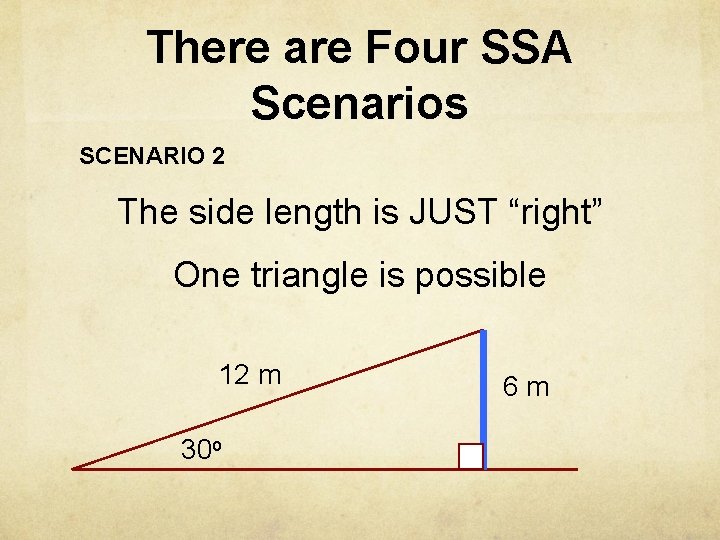 There are Four SSA Scenarios SCENARIO 2 The side length is JUST “right” One