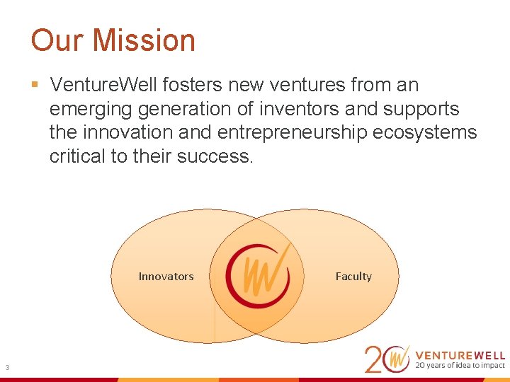 Our Mission § Venture. Well fosters new ventures from an emerging generation of inventors