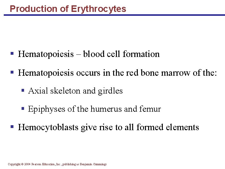 Production of Erythrocytes § Hematopoiesis – blood cell formation § Hematopoiesis occurs in the