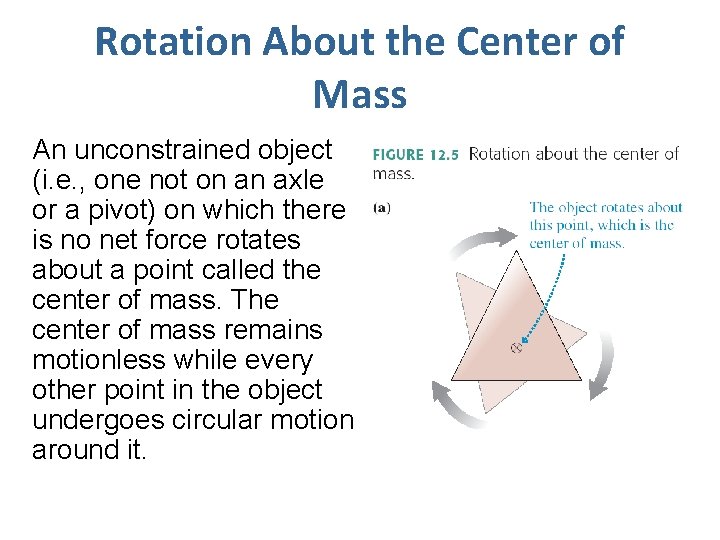 Rotation About the Center of Mass An unconstrained object (i. e. , one not