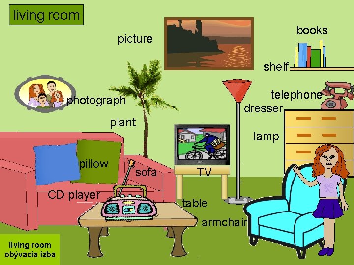 living room books picture shelf telephone dresser photograph plant lamp pillow CD player sofa living room books picture shelf telephone dresser photograph plant lamp pillow CD player sofa