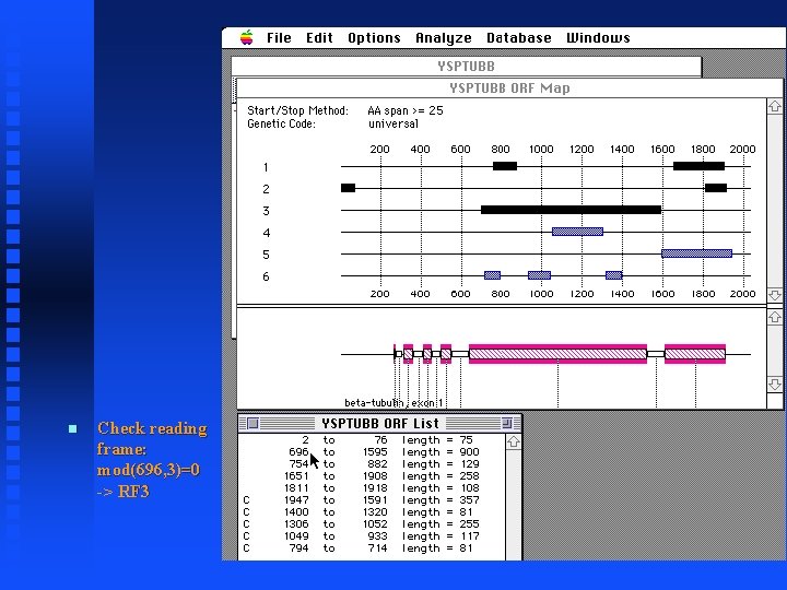  Check reading frame: mod(696, 3)=0 -> RF 3 