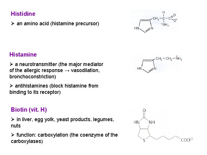 Histidine Ø an amino acid (histamine precursor) Histamine Ø a neurotransmitter (the major mediator