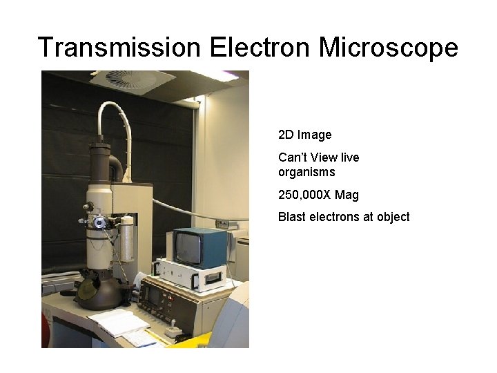 Transmission Electron Microscope 2 D Image Can’t View live organisms 250, 000 X Mag