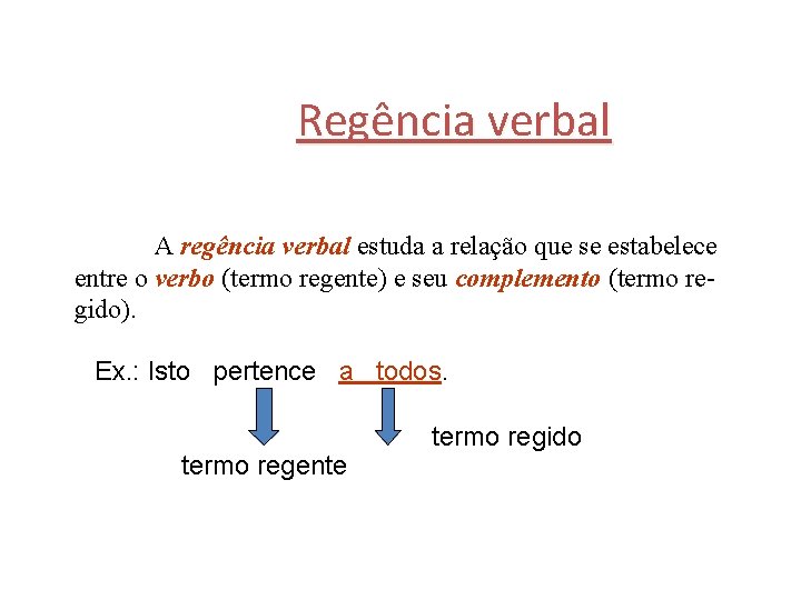 Regência verbal A regência verbal estuda a relação que se estabelece entre o verbo