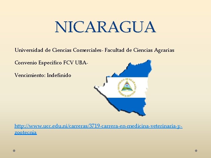 NICARAGUA Universidad de Ciencias Comerciales- Facultad de Ciencias Agrarias Convenio Específico FCV UBAVencimiento: Indefinido
