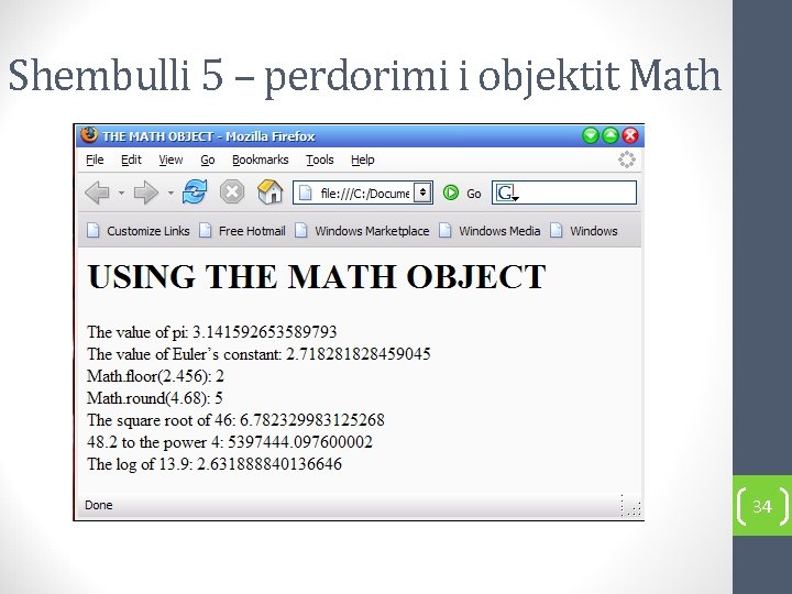 Shembulli 5 – perdorimi i objektit Math 34 