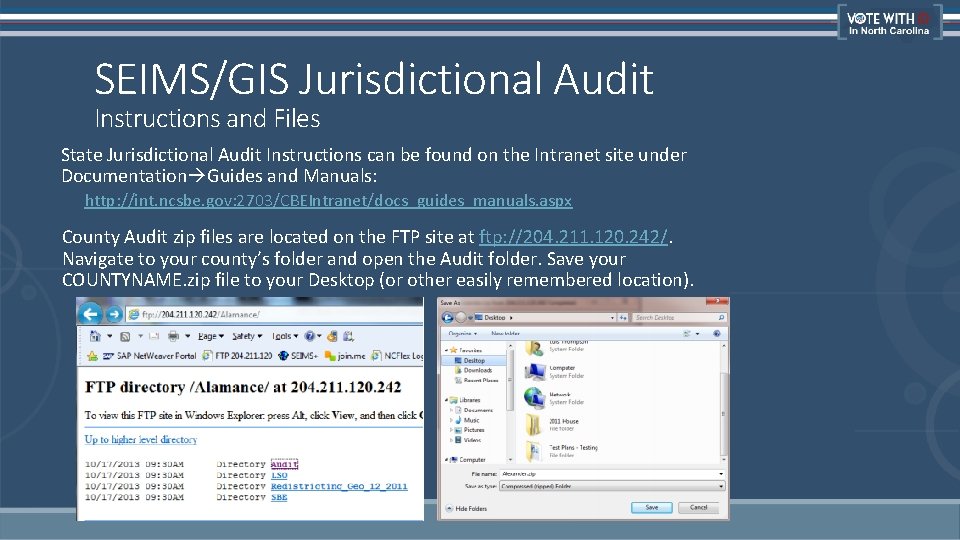 SEIMS/GIS Jurisdictional Audit Instructions and Files State Jurisdictional Audit Instructions can be found on