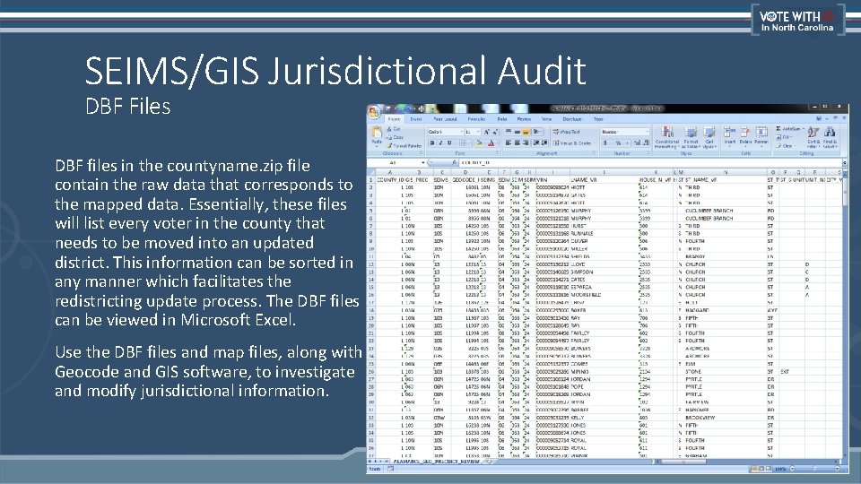 SEIMS/GIS Jurisdictional Audit DBF Files DBF files in the countyname. zip file contain the