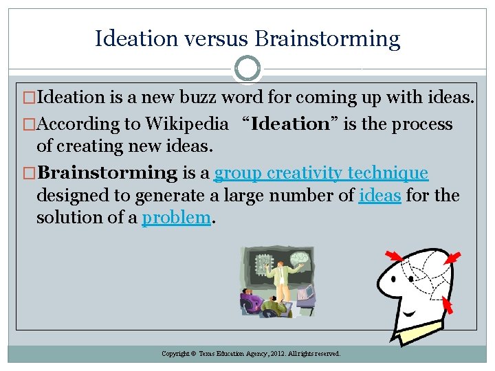Ideation versus Brainstorming �Ideation is a new buzz word for coming up with ideas.