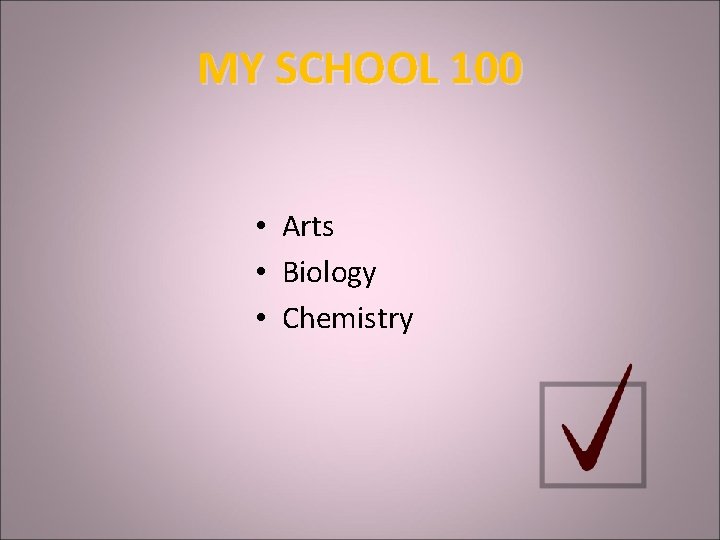 MY SCHOOL 100 • Arts • Biology • Chemistry 