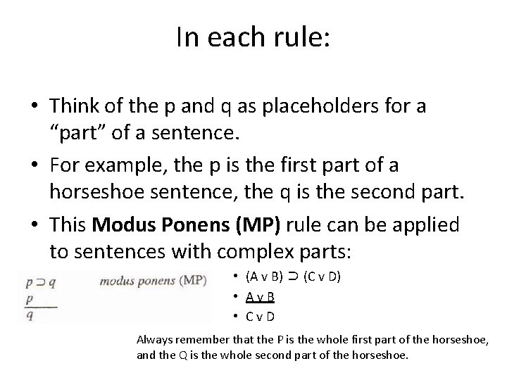 In each rule: • Think of the p and q as placeholders for a