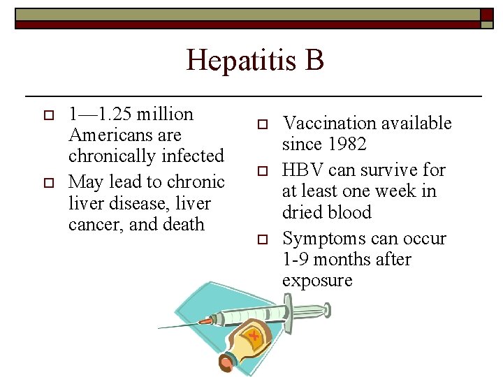 Hepatitis B o o 1— 1. 25 million Americans are chronically infected May lead