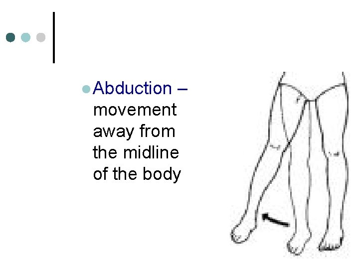 l Abduction – movement away from the midline of the body 