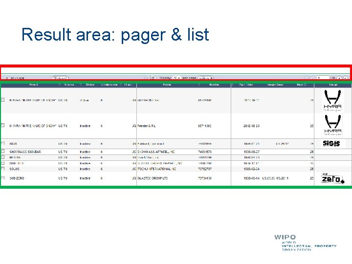 Result area: pager & list 