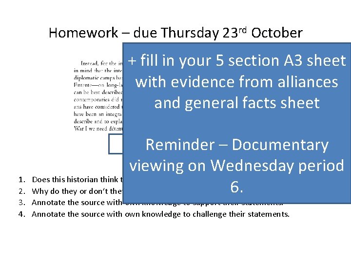 Homework – due Thursday 23 rd October + fill in your 5 section A