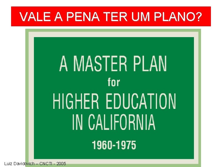 VALE A PENA TER UM PLANO? Luiz Davidovich – CNCTI - 2005 