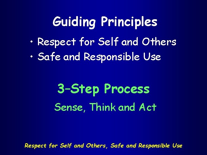 Guiding Principles • Respect for Self and Others • Safe and Responsible Use 3–Step