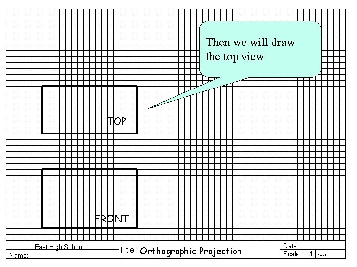 Then we will draw the top view TOP FRONT East High School Name: Title:
