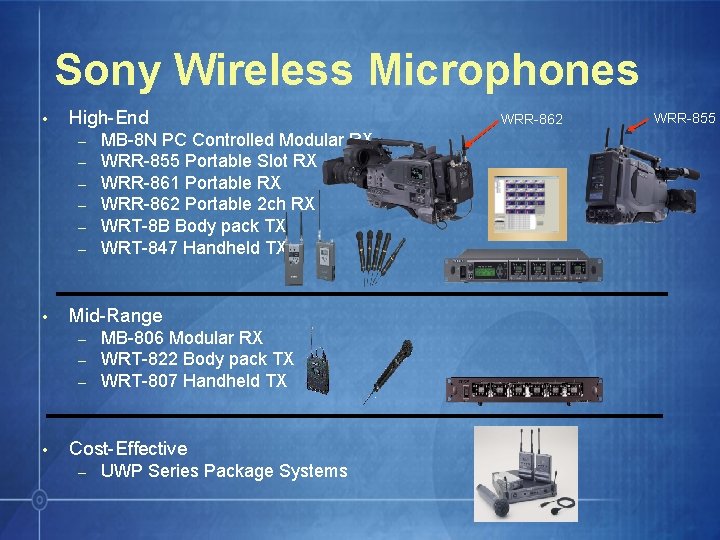 Sony Wireless Microphones • High-End – – – • Mid-Range – – – •