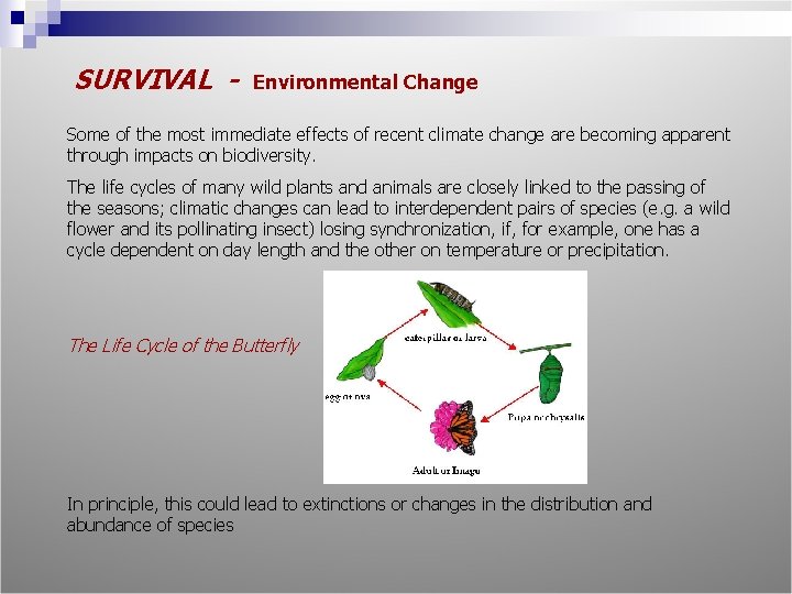 SURVIVAL - Environmental Change Some of the most immediate effects of recent climate change