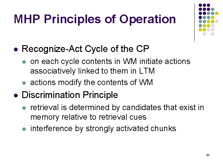 MHP Principles of Operation l Recognize-Act Cycle of the CP l l l on