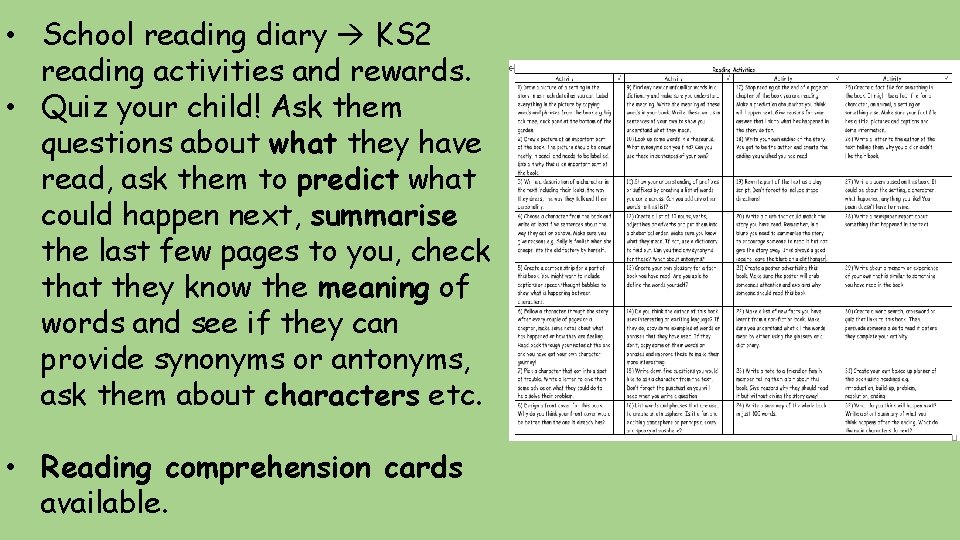  • School reading diary KS 2 reading activities and rewards. • Quiz your